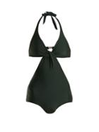 Matchesfashion.com Adriana Degreas - V Neck Cut Out Swimsuit - Womens - Dark Green