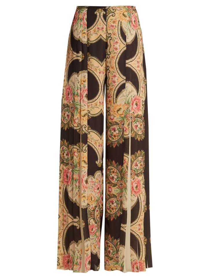 Vilshenko Elayna Floral-print Wide-leg Pleated Trousers