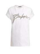 Matchesfashion.com Balmain - Sequin Embellished Logo T Shirt - Womens - White Silver