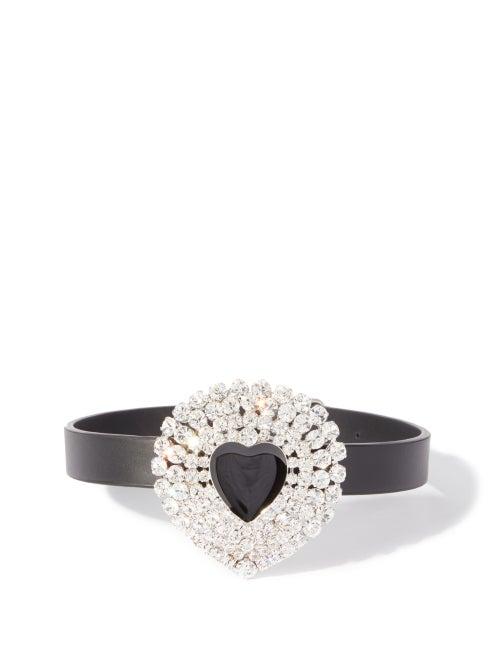 Matchesfashion.com Alessandra Rich - Crystal-embellished Heart Leather Choker - Womens - Black Multi