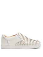 Matchesfashion.com Christian Louboutin - Sailor Boat Spike Embellished Slip On Trainers - Mens - Silver