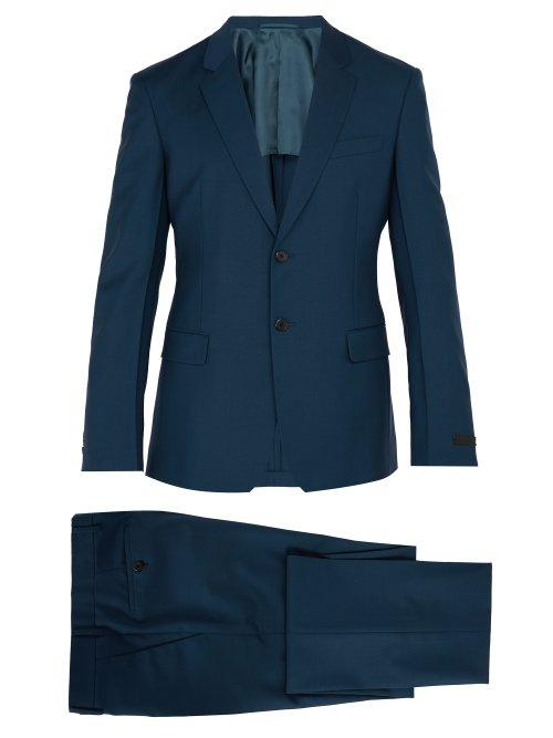 Matchesfashion.com Prada - Single Breasted Wool Blend Suit - Mens - Light Blue