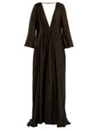 Matchesfashion.com Kalita - Clemence Deep V Neck Silk Maxi Dress - Womens - Dark Grey