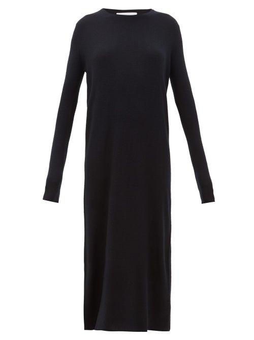Matchesfashion.com Raey - Crew Neck Ribbed Cashmere Dress - Womens - Navy