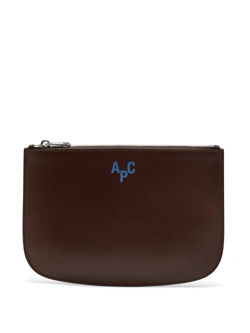 Matchesfashion.com A.p.c. - Jayson Logo Embellished Leather Pouch - Mens - Brown