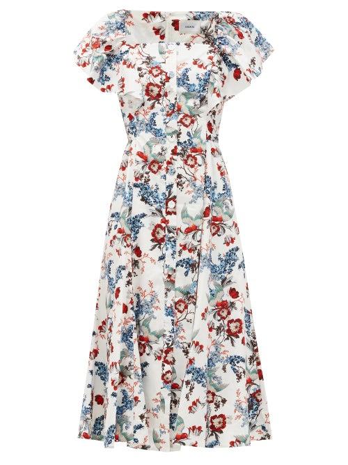 Matchesfashion.com Erdem - Maudie Ruffled Bird Blossom-print Cotton Dress - Womens - White Print