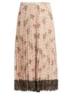 Redvalentino Blooming Garden-print Pleated Crepe Skirt
