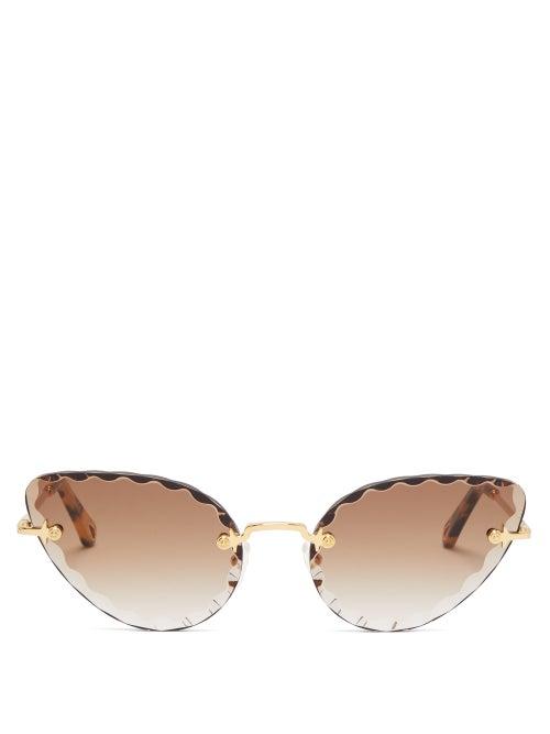 Matchesfashion.com Chlo - Rosie Cat Eye Metal Sunglasses - Womens - Brown Gold