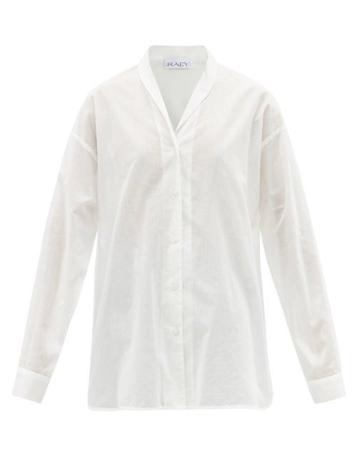 Matchesfashion.com Raey - Shawl-collar Self-striped Cotton Shirt - Womens - White