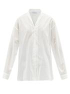 Matchesfashion.com Raey - Shawl-collar Self-striped Cotton Shirt - Womens - White
