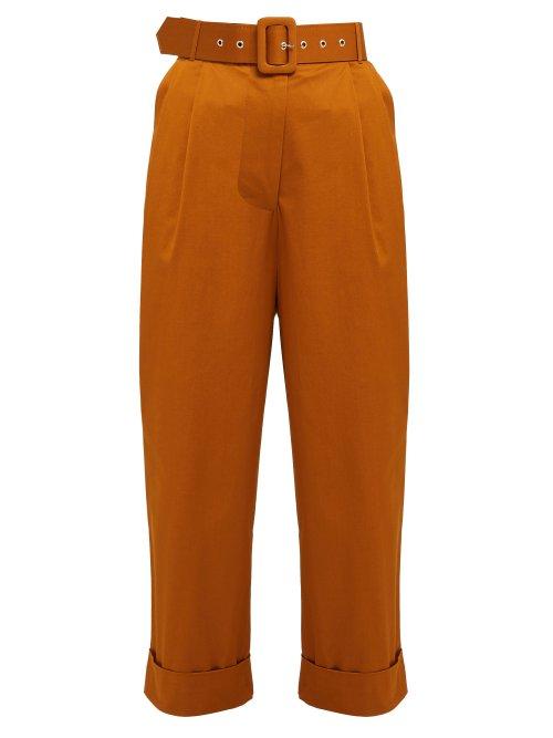 Matchesfashion.com Isa Arfen - High Rise Cotton Blend Trousers - Womens - Tan