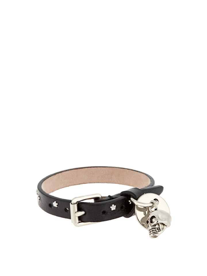 Alexander Mcqueen Skull-charm Star-studded Leather Bracelet