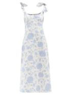 Zimmermann - Postcard Tie-shoulder Printed-linen Dress - Womens - Blue Print