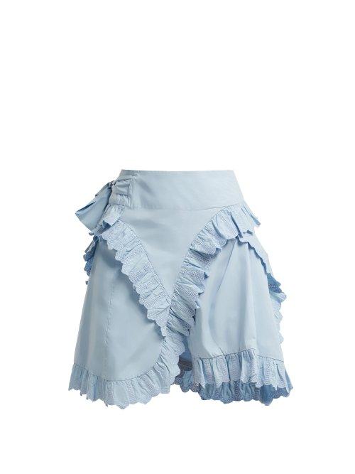 Matchesfashion.com Isabel Marant Toile - Milou Broderie Anglaise Ruffled Wrap Skirt - Womens - Light Blue