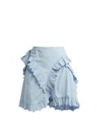 Matchesfashion.com Isabel Marant Toile - Milou Broderie Anglaise Ruffled Wrap Skirt - Womens - Light Blue