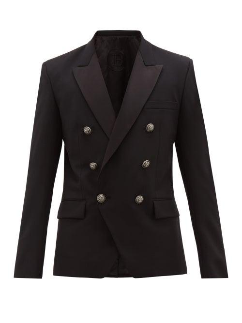 Matchesfashion.com Balmain - Double Breasted Satin Lapel Jacket - Mens - Black