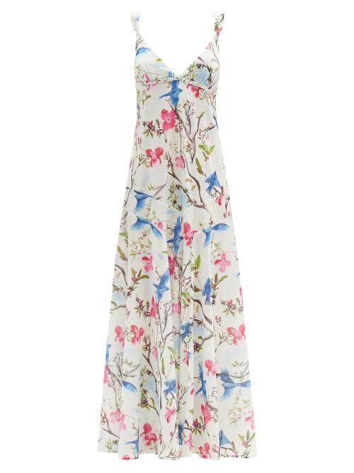 Ladies Rtw Galanthya - Sofia Amazonas Floral-print Cotton Dress - Womens - White Print