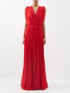 E.stott - Annie Pleated Chiffon Gown - Womens - Red