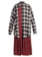 Matchesfashion.com Balenciaga - Layered Cotton Shirtdress - Womens - Burgundy Multi