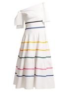 Matchesfashion.com Carolina Herrera - Striped Off The Shoulder Knitted Midi Dress - Womens - White Multi