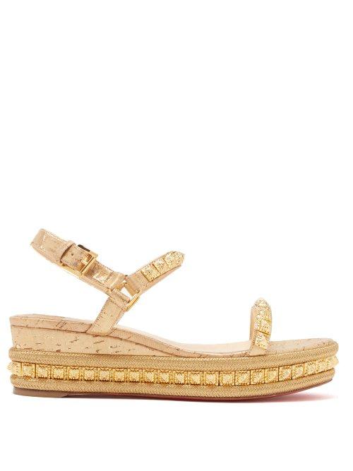 Matchesfashion.com Christian Louboutin - Pyradiams Metallic Leather Flatform Sandals - Womens - Gold