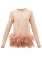 Matchesfashion.com No. 21 - Ostrich Feather-embellished Virgin Wool Sweater - Womens - Light Pink