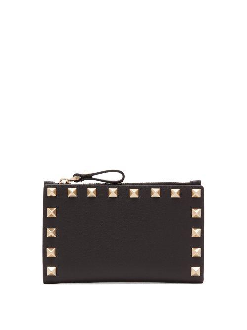 Matchesfashion.com Valentino - Rockstud Leather Card And Coin Purse - Womens - Black