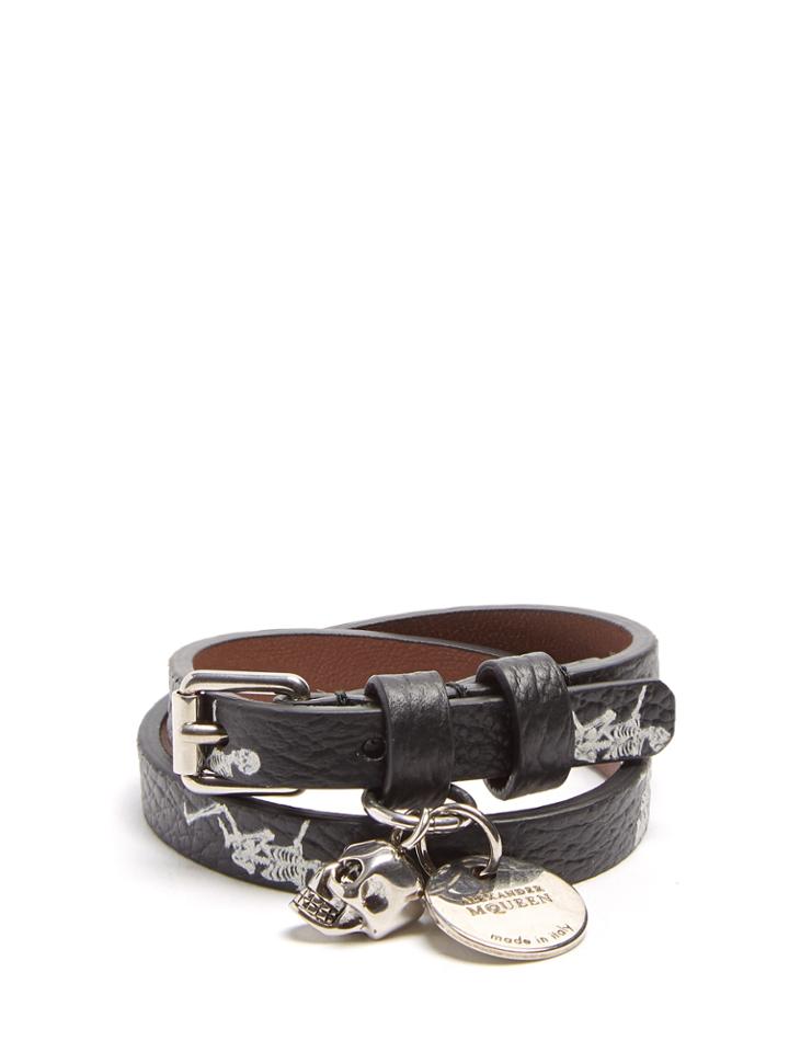 Alexander Mcqueen Skeleton-print Double-wrap Leather Bracelet