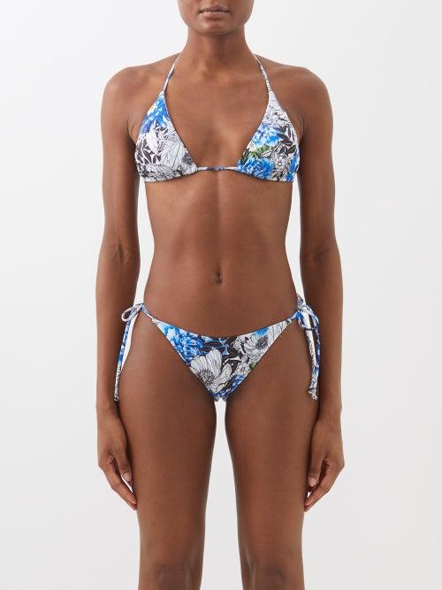 Mary Katrantzou Mary-mare - Mykonos Floral-print Triangle Bikini - Womens - Blue Print