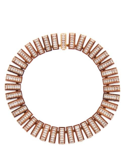 Matchesfashion.com Bottega Veneta - Crystal And Radica Wood Choker - Womens - Brown