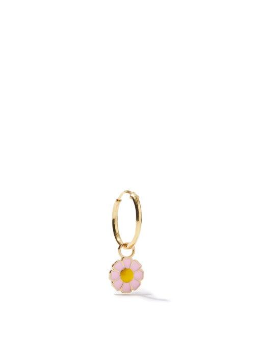 Wilhelmina Garcia - Daisy Enamel & Gold-vermeil Single Earring - Womens - Pink Gold