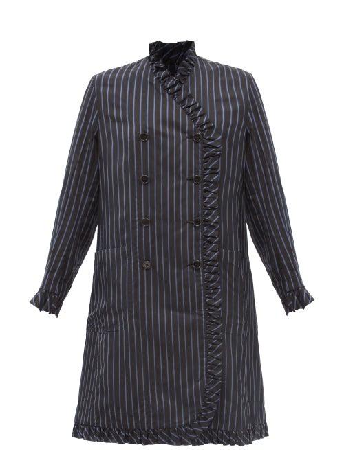 Noir Kei Ninomiya - Striped Ruffled Double-breasted Dress - Womens - Black Blue