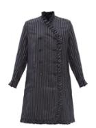 Noir Kei Ninomiya - Striped Ruffled Double-breasted Dress - Womens - Black Blue