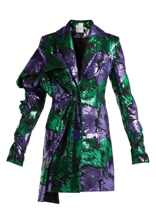 Matchesfashion.com Halpern - Floral Print Sequin Embellished Dress - Womens - Green Multi