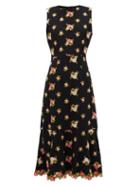 Matchesfashion.com Andrew Gn - Fluted-hem Floral-embroidered Crepe Dress - Womens - Black