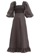 Matchesfashion.com Ganni - Puff-sleeved Check Seersucker Dress - Womens - Black