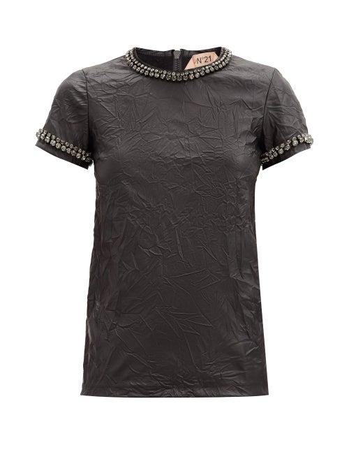 Matchesfashion.com No. 21 - Crystal-embellished Faux-leather T-shirt - Womens - Black