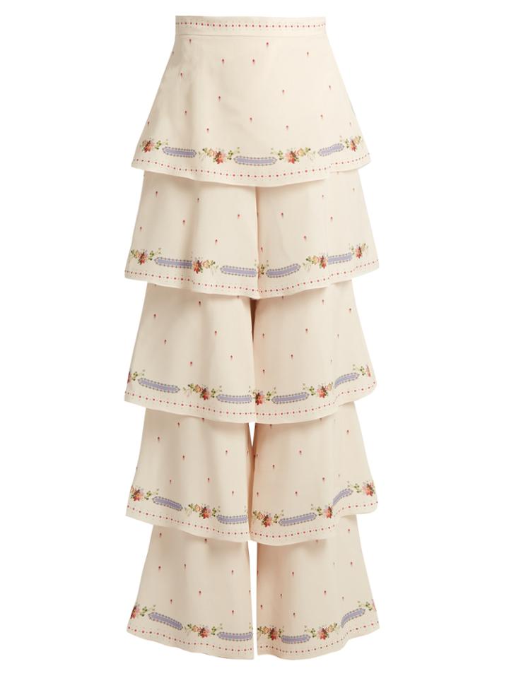 Vilshenko Phoebe Floral-print Silk Tiered Trousers