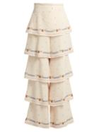 Vilshenko Phoebe Floral-print Silk Tiered Trousers