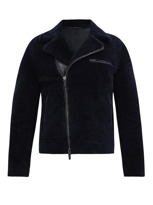Matchesfashion.com Giorgio Armani - Shearling Biker Jacket - Mens - Navy