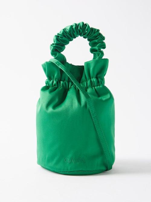 Ganni - Ruched Satin Bag - Womens - Green