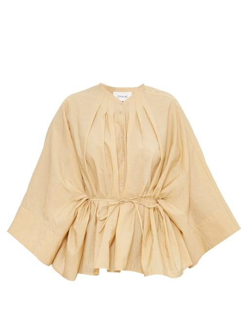 Lemaire - Wide-sleeve Tie-front Poplin Top - Womens - Beige