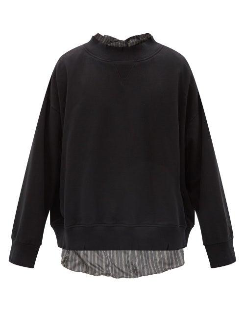 Matchesfashion.com Maison Margiela - Striped Shirt-underlay Cotton-jersey Sweatshirt - Mens - Black
