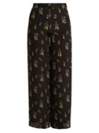 Rockins Skully Of The Valley-print Wide-leg Silk Trousers