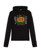Matchesfashion.com Gucci - Fake Logo Print Cotton Jersey Hooded Sweatshirt - Mens - Black