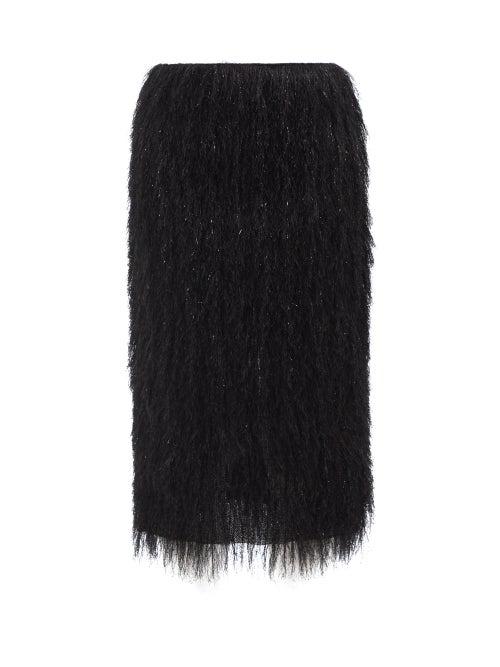 The Attico - Feather-trimmed Sequinned Midi Skirt - Womens - Black