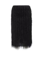 The Attico - Feather-trimmed Sequinned Midi Skirt - Womens - Black