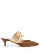 Matchesfashion.com Aquazzura - Rendez Vous Leather And Suede Mules - Womens - Green Gold