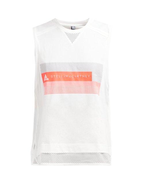 Matchesfashion.com Adidas By Stella Mccartney - Logo Print Cotton Blend Jersey Tank Top - Womens - White