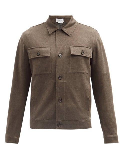 Matchesfashion.com Brioni - Patch-pocket Silk-blend Barleycorn-twill Jacket - Mens - Dark Green